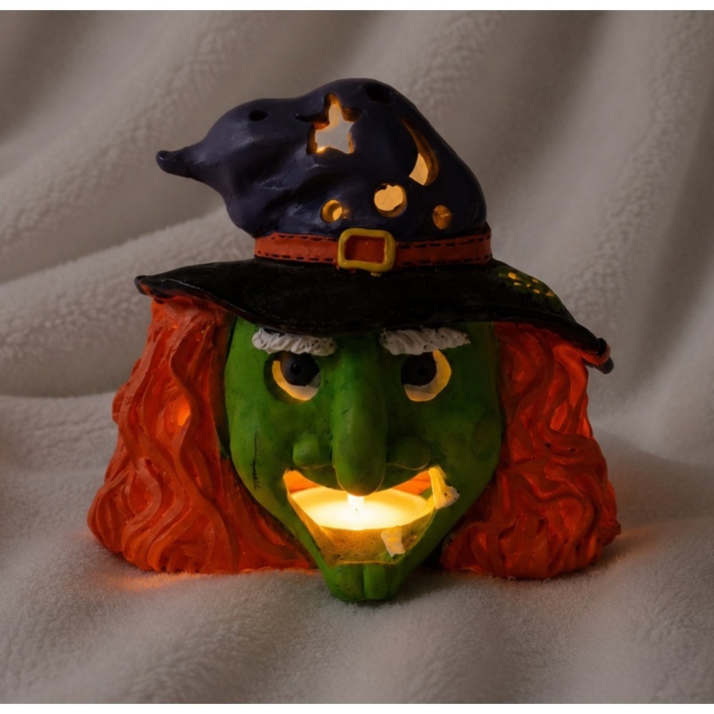 Vintage Halloween Witch Tealight Candle Holder 90s Decor Retro Kmart Green